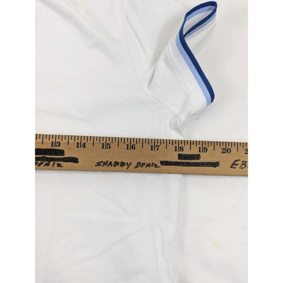 Polo Golf Ralph Lauren Shirt Womans Medium White Blue Pop Collar Preppy Stretch - Picture 5 of 6